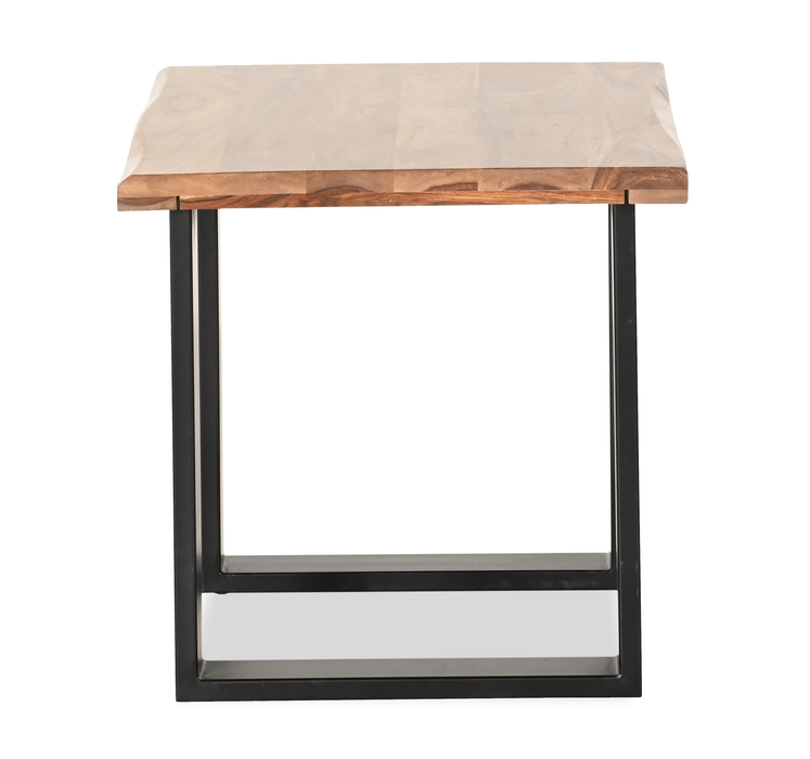 Fletcher 24” Contemporary End Table with Sheesham Wood Top and Iron Frame - Brownstone