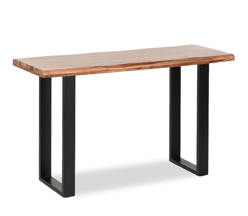 Fletcher 51” Contemporary Sofa Table with Sheesham Wood Top and Iron Frame - Brownstone