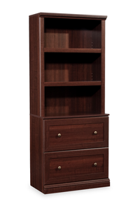 Goodwin 29.06” Modern 2-Shelf Bookcase with Drawers – Select Cherry 