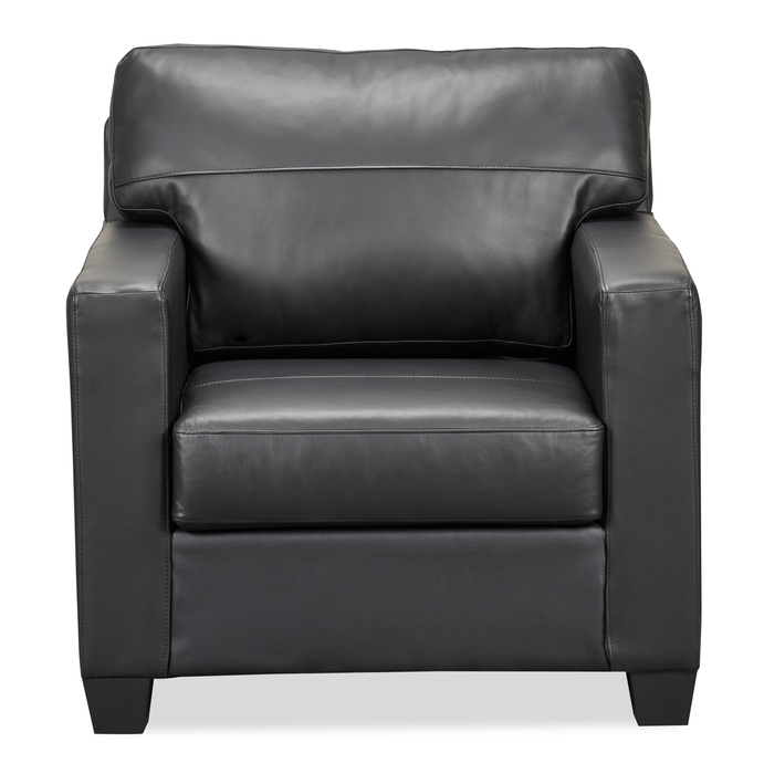 Made in Canada Lennox 35” Genuine Leather Accent Chair with Removable Cushions - Black