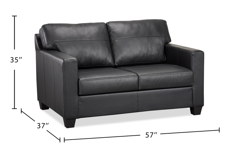 Made in Canada Lennox 57” Genuine Leather Loveseat with Removable Cushions - Black