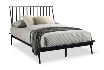 Milan Platform Bed with Headboard & Frame,  Mid-Century Modern, Black - Queen Size | Lit plateforme Milan de style moderne du milieu du 20e siècle avec tête de lit et cadre de lit, noir - format grand lit