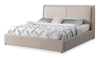 Nico Upholstered Storage Platform Bed in Vegan Leather Taupe Fabric, Hyrdraulic Lift  - King Size | Lit plateforme rembourré Nico en tissu de cuir végétalien taupe avec rangement et levage hydraulique - format très grand lit