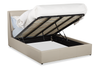 Nico Upholstered Storage Platform Bed in Vegan Leather Taupe Fabric, Hyrdraulic Lift  - Queen Size | Lit plateforme rembourré Nico en tissu de cuir végétalien taupe avec rangement et levage hydraulique - format grand lit
