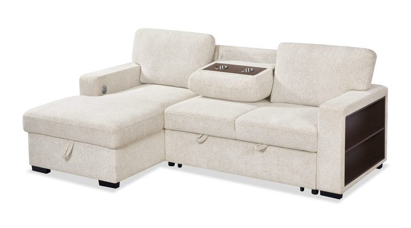 Pocket 2-piece Left-facing Linen-Look Fabric Sleeper Sectional with Storage - Beige