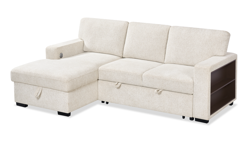 Pocket 2-piece Left-facing Linen-Look Fabric Sleeper Sectional with Storage - Beige