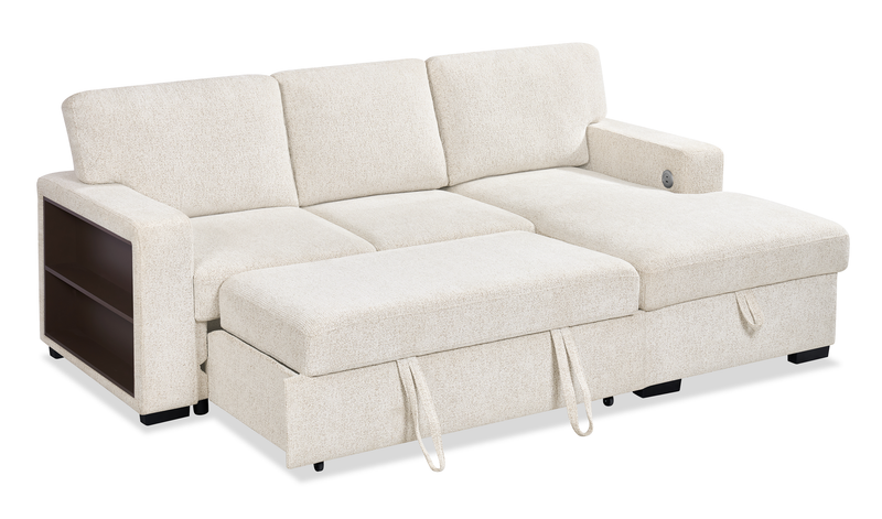 Pocket 2-piece Right-facing Linen-Look Fabric Sleeper Sectional with Storage - Beige