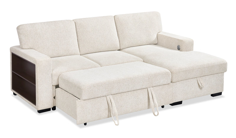 Pocket 2-piece Right-facing Linen-Look Fabric Sleeper Sectional with Storage - Beige