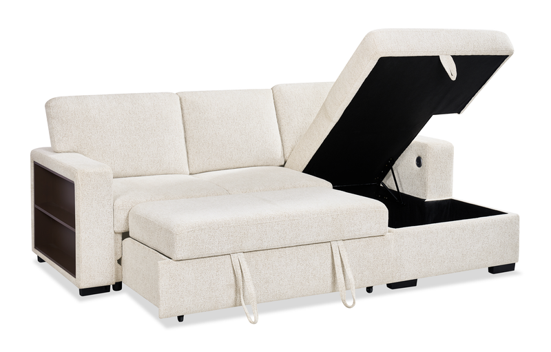 Pocket 2-piece Right-facing Linen-Look Fabric Sleeper Sectional with Storage - Beige