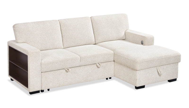 Pocket 2-piece Right-facing Linen-Look Fabric Sleeper Sectional with Storage - Beige