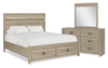Rocco 5pc Bedroom Set with LED Lit Storage Bed, Dresser & Mirror, Light Brown - King Size | Ensemble de chambre à coucher Rocco 5 pièces avec lit de rangement illuminé à DEL, commode et miroir, brun clair - format très grand lit