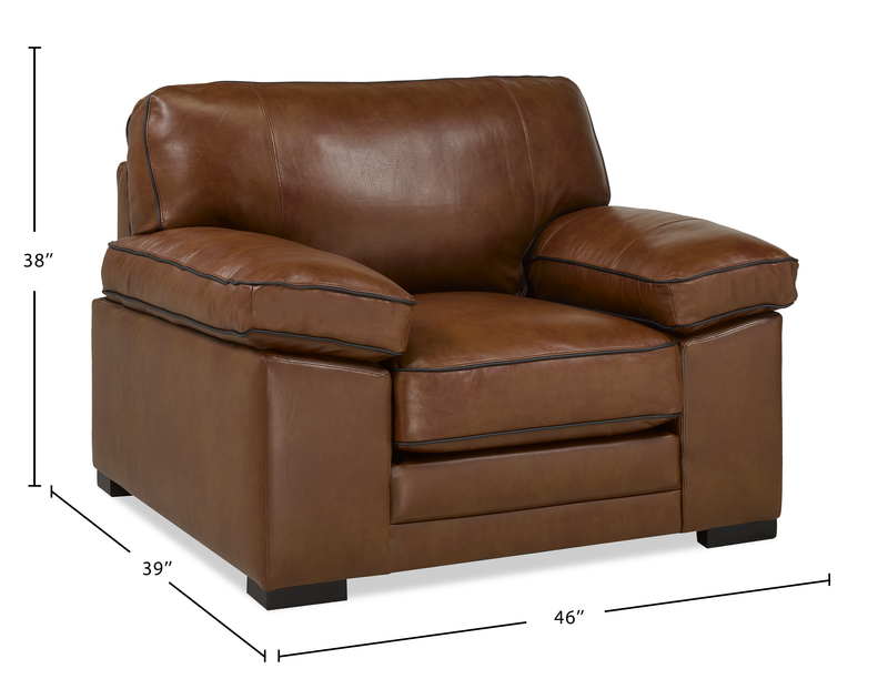 Rodeo 46” Top-Grain Genuine Leather Chair with Removable Cushions – Chestnut 