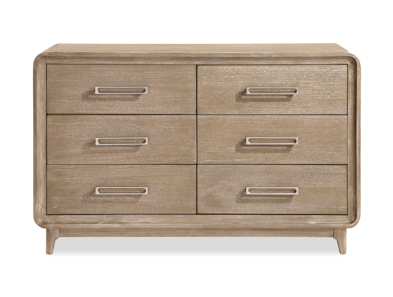 Sasha 5pc Bedroom Set with Fabric Bed, Dresser & Mirror, Natural Oak Brown - King Size