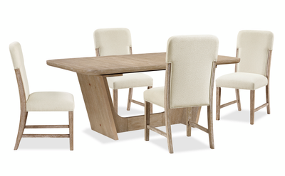 Sasha 5pc Extension Dining Set with Table & 4 Chairs, 82-94"W - Taupe & Natural Oak Brown | Ensemble de salle à manger Sasha 5 pièces avec table, rallonge de 82 po à 94 po (L) et 4 chaises - taupe et brun chêne naturel