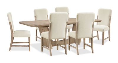 Sasha 7pc Extension Dining Set with Table & 6 Chairs, 82-94"W - Taupe & Natural Oak Brown | Ensemble de salle à manger Sasha 5 pièces avec table, rallonge de 82 po à 94 po (L) et 7 chaises - taupe et brun chêne naturel