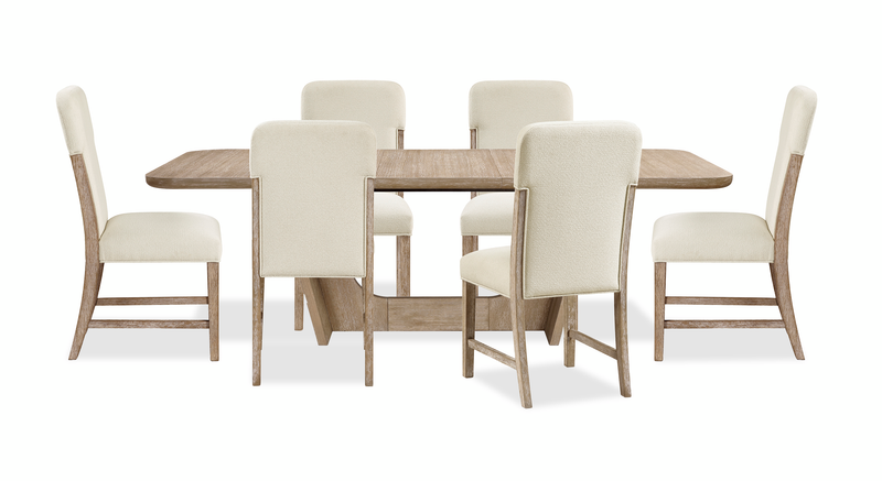Sasha 7pc Extension Dining Set with Table & 6 Chairs, 82-94\"W - Taupe & Natural Oak Brown