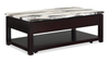 Sicily 48” Traditional Lift-Top Coffee Table with Storage and Casters – Dark Brown Base with Cream Marble Look Top | Table à café traditionnelle Sicily de 48 po avec dessus relevable et tablette et roulettes - Espresso foncé