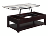 Sicily 48” Traditional Lift-Top Coffee Table with Storage and Casters – Dark Brown Base with Cream Marble Look Top | Table à café traditionnelle Sicily de 48 po avec dessus relevable et tablette et roulettes - Espresso foncé