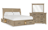 Sonoma 5pc Bedroom Set with Storage Bed, Dresser & Mirror, Light Brown - King Size | Ensemble de chambre à coucher Sonoma 5 pièces avec lit de rangement, commode et miroir, brun clair - format très grand lit