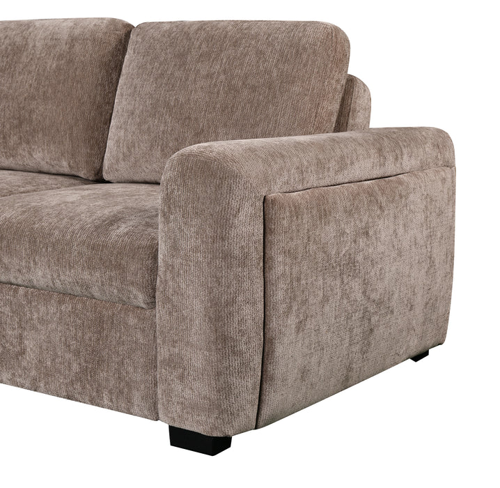 Sunset Linen-Look Fabric Left-Facing Sleeper Sectional with Storage and Built-In LED Lighting – Taupe