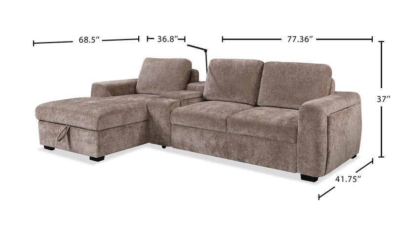 Sunset Linen-Look Fabric Left-Facing Sleeper Sectional with Storage and Built-In LED Lighting – Taupe