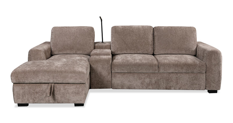 Sunset Linen-Look Fabric Left-Facing Sleeper Sectional with Storage and Built-In LED Lighting – Taupe