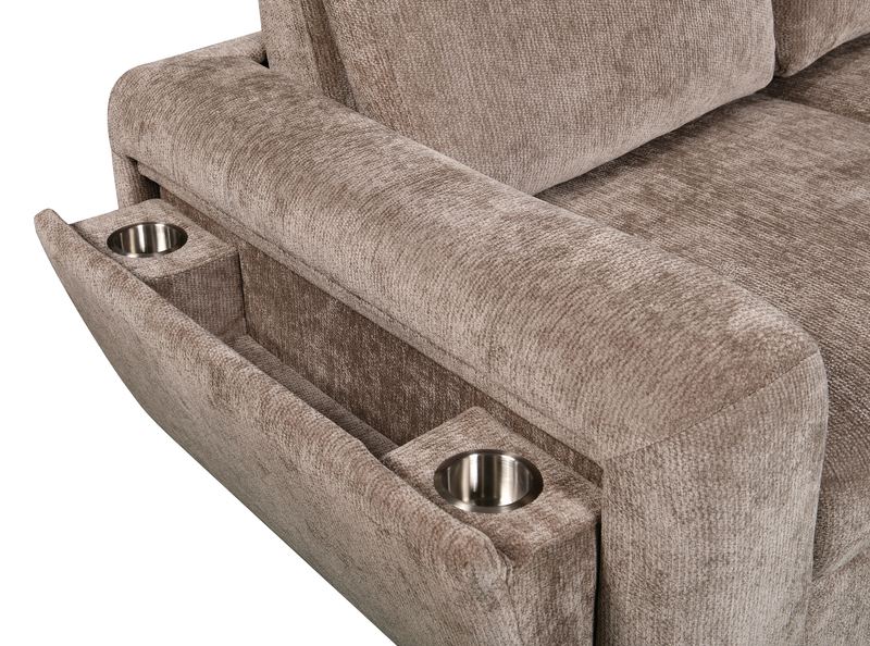 Sunset Linen-Look Fabric Right-Facing Sleeper Sectional with Storage and Built-In LED Lighting – Taupe
