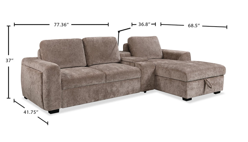 Sunset Linen-Look Fabric Right-Facing Sleeper Sectional with Storage and Built-In LED Lighting – Taupe