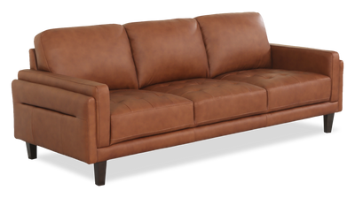 Chateau d’Ax Venice 91" Traditional Genuine Leather Sofa – Light Brown | Sofa traditionnel Venice de Château d’Ax de 91 po en cuir véritable - brun clair