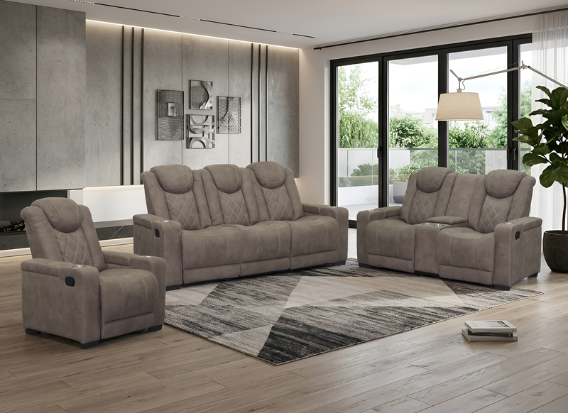 Venture 83.5” Faux Suede Reclining Sofa with Storage, Cupholders, and USB Port - Chocolate