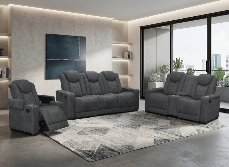Venture 35.83” Faux Suede Reclining Chair with Storage and Cupholders - Grey