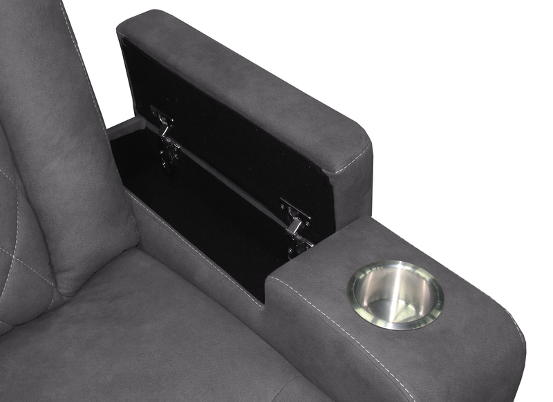 Venture 70.08” Faux Suede Reclining Loveseat with Storage and Cupholders - Grey