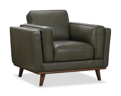 Viero 42.1" Genuine Leather Accent Chair - Green   | Fauteuil d’appoint Viero de 42,1 po en cuir véritable - vert
