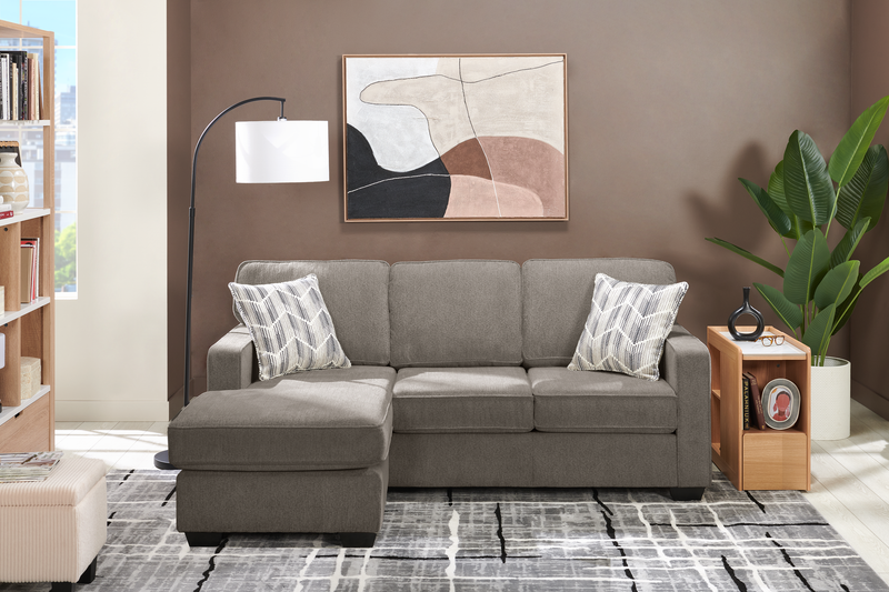 Made in Canada Lennox Chenille Fabric Reversible Sectional with Reversible Cushions - Grey