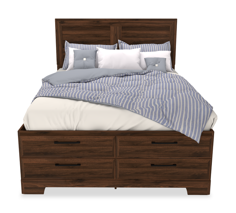 Yorkdale 6pc Set,12-Drawer Bed, Dresser, Mirror & Nightstand, Walnut Brown - Full Size