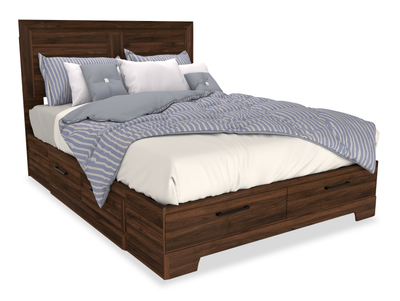 Yorkdale 6-Drawer Platform Bed with Headboard & Storage Frame, Made in Canada, Walnut Brown - Queen Size | Lit plateforme Yorkdale fabriqué au Canada avec tête de lit et cadre de rangement à 6 tiroirs, brun noyer - format grand lit