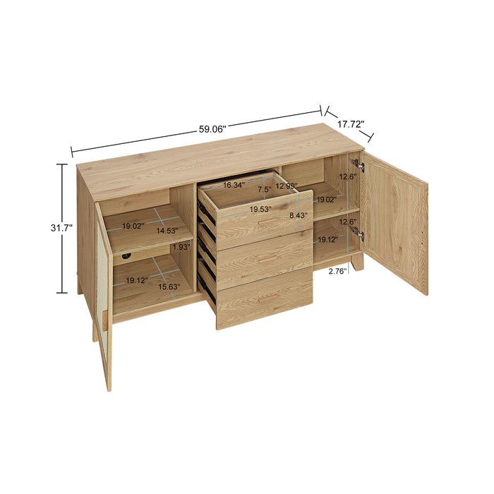 Manhattan Comfort Sheridan 59.05” Modern Cane Sideboard with Adjustable Shelves - Natural