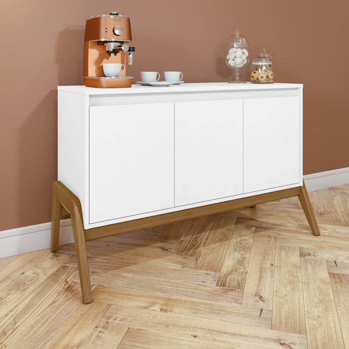 Manhattan Comfort Mid-Century Modern Gales 48.50” Sideboard with Solid Wood Legs - Matte White