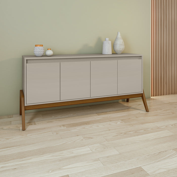 Manhattan Comfort Mid-Century Modern Gales 63.32” Sideboard with Solid Wood Legs - Greige