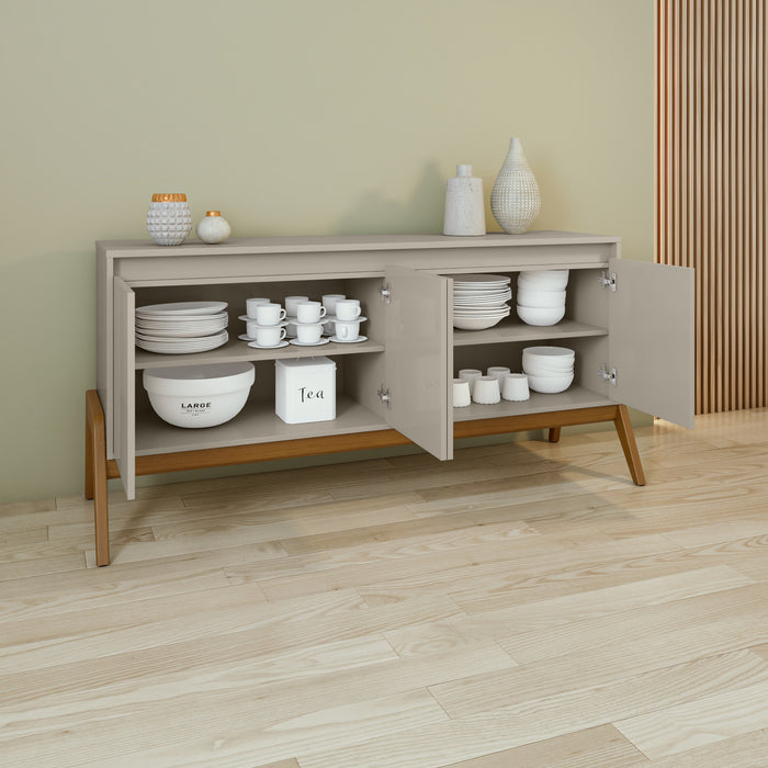 Manhattan Comfort Mid-Century Modern Gales 63.32” Sideboard with Solid Wood Legs - Greige