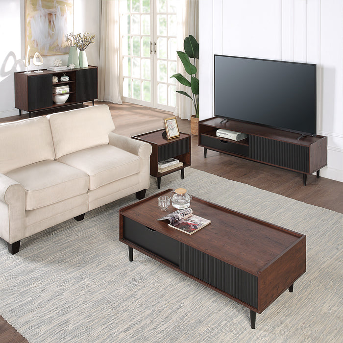 Manhattan Comfort Duane 59.05” Modern Ribbed Sideboard with Adjustable Shelves - Dark Brown & Black