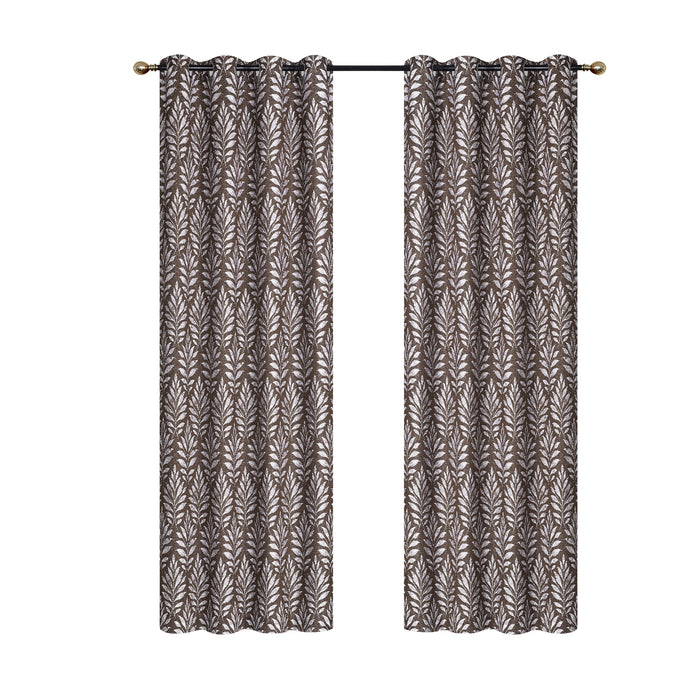 Embroidered Panel Fern Chocolate 96\" - Set of 2 Drapes and Blinds