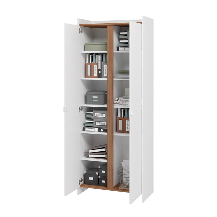Manhattan Comfort Mid-Century Modern Ratzer Storage Cabinet with 11 Shelves - White & Brown