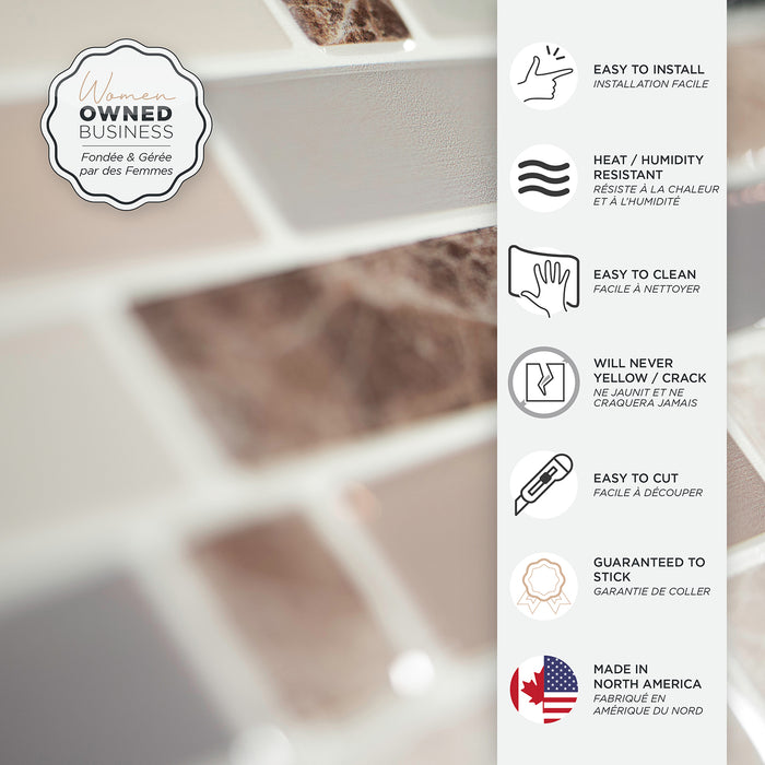 Smart Tiles Peel and Stick 4-Sheet 10 x 9 Backsplash - Crescendo Terra