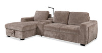 Sunset Linen-Look Fabric Left-Facing Sleeper Sectional with Storage and Built-In LED Lighting – Taupe