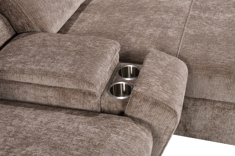 Sunset Linen-Look Fabric Right-Facing Sleeper Sectional with Storage and Built-In LED Lighting – Taupe
