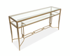Avondale 60" Glam Glass Sofa Table with Shelf - Burnished Brass |  Table de salon somptueuse Avondale de 60 po en verre avec tablette - laiton poli