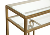 Avondale 60" Glam Glass Sofa Table with Shelf - Burnished Brass |  Table de salon somptueuse Avondale de 60 po en verre avec tablette - laiton poli