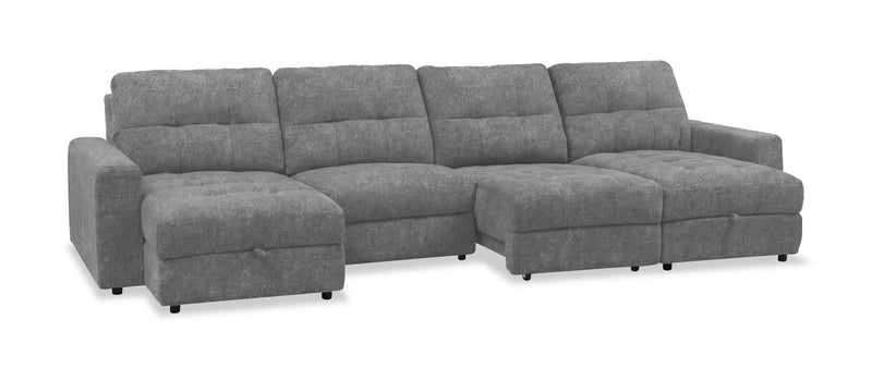Scott Living Elevate Modular 4-Piece Chenille Fabric Power Sliding Sectional with Two Storage Chaises - Grey