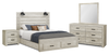 Soren 6pc Bedroom Set with Storage Bed, Dresser, Mirror & Nightstand, LED, Bleached Oak - Queen | Ensemble de chambre à coucher Soren 6 pièces avec lit de rangement, commode, miroir, table de nuit et éclairage à DEL , chêne blanchi - grand lit